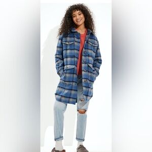 American Eagle Oversized Brushed Plaid Shacket Blue Jacket Women’s Size M